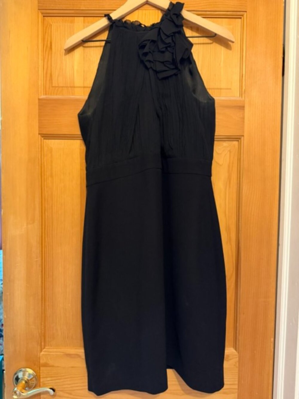 Ann Taylor Black Halter Top Cocktail Dress w/ Rosette- size 10P